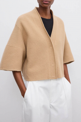 Short wool cardigan, Camel