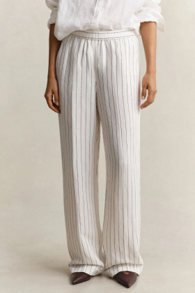Striped Linen Blend Pull On Pants, Eggshell