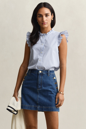 Stripe ctn ruffle blouse, Palace blue