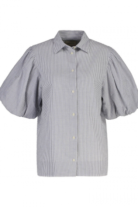 Seersucker puff sleeve blouse, Evening blue