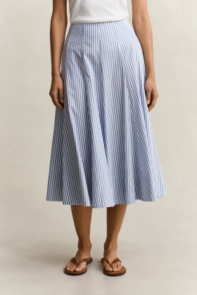 Stripe ctn panel midi skirt, Palace blue