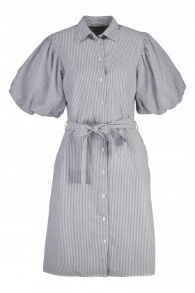 Seersucker puff sleeve dress, Evening blue