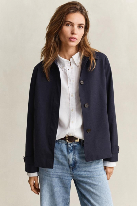 Short cotton blend car coat, Evening blue