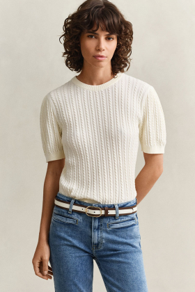 Cotton cable c-neck ss, Cream