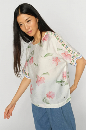 MMPalma Big Orchid Blouse, Ecru