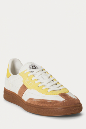 Bedford Suede Trainer, White/Yellow/Teak