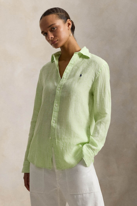 Classic fit striped linen shirt, Electric lime white