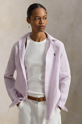 Classic fit striped linen shirt, Light mauve white