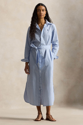 Woven-shirt dress-dresses, Medium blue/white