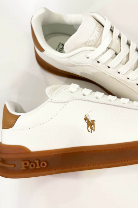 Heritage Court II Leather Trainer, White/Teak