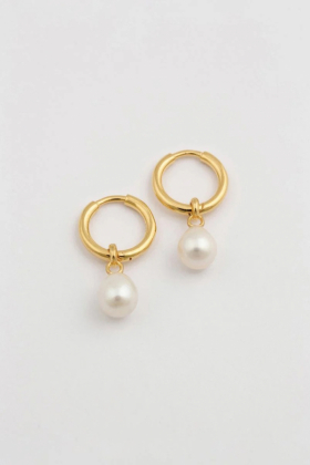 Treasure Pearl Hoops, Gold