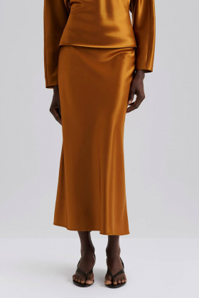 Aubree Satin Midi Skirt, Amber