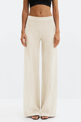 Martina Wide Structure Knitted Pants, Cream