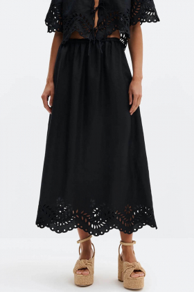 Chara Broderie Anglais Maxi Skirt, Black