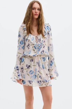 Neva Ruffled Mini Kaftan Dress, Tulip Blue