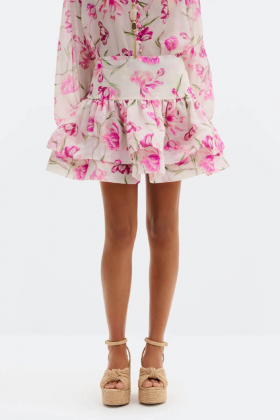 Fantine Ruffled Mini Skirt, Tulip Pink