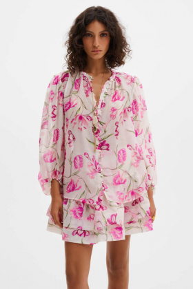 Minoa Balloon Slevee Sheer Blouse, Tulip Pink