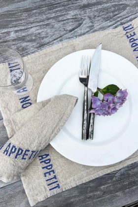 Placemat/napkin Bon appetit 2-pack, lin/blue