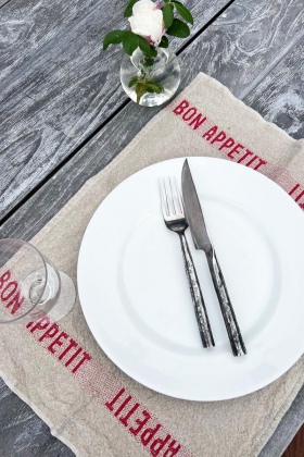 Placemat/napkin Bon appetit 2-pack, lin/rouge