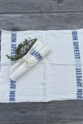 Placemat/napkin Bon appetit 2-pack, White & blue