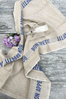 Tea Towel Bon Appetit, Linen & Blue