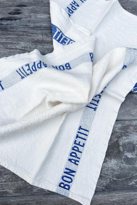 Tea Towel Bon Appetit, White & Blue