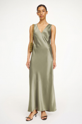 Levita Satin Maxi Dress, Deep Lichen Green